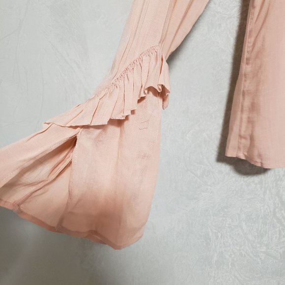 Paige Montel Ruffle Flare Cuffs Button Down V-Neck Blouse - Picture 8 of 14